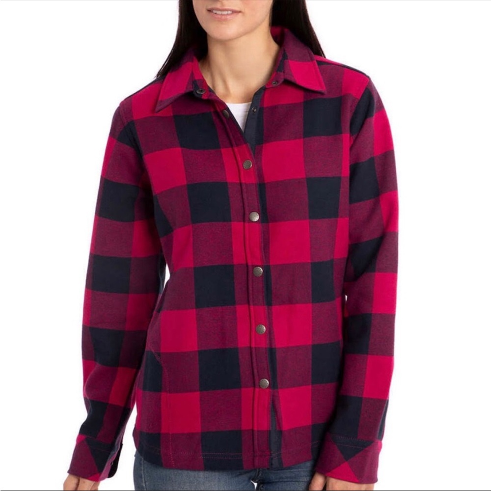 Orvis Size Small Pink Fleece-Lined Plaid Buffalo Check Sweater